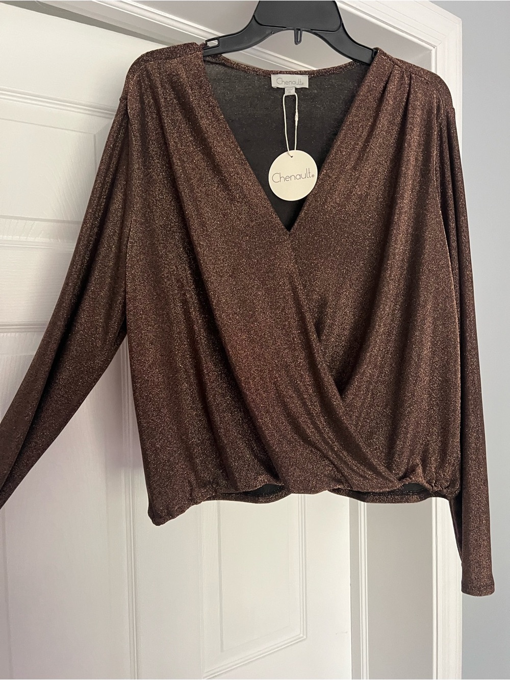 Chenault Shimmery Brown Wrap-Front Women's Top